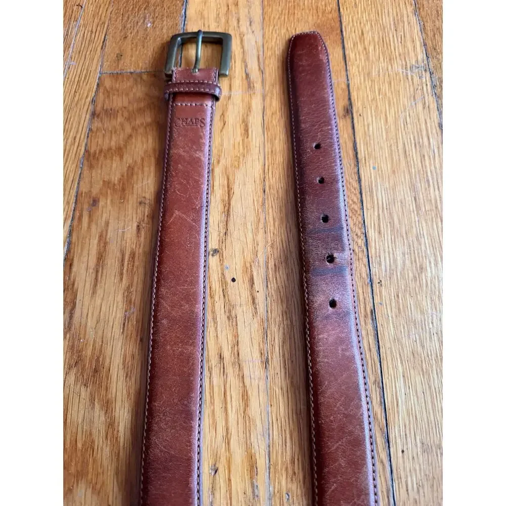 CHAPS Distressed Brown Italian Leather Belt Mens sz 34